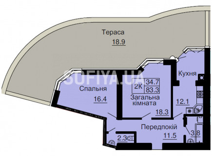 Двухкомнатная квартира 64,4 м/кв - ЖК София