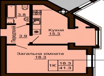 Однокомнатная квартира 41.3 м/кв - ЖК София