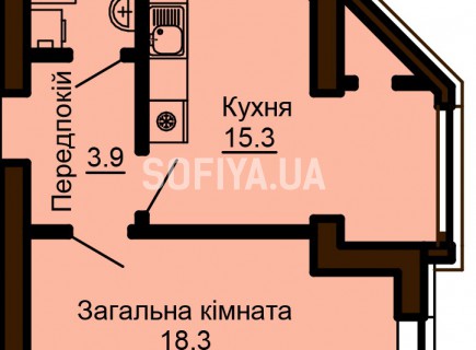 Однокомнатная квартира 41.3 м/кв - ЖК София