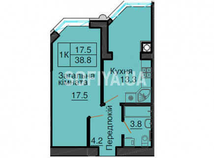 Однокімнатна квартира 38,8 м/кв - ЖК София