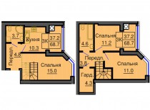 Двухуровневая квартира 68,7 м/кв - ЖК София