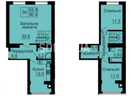 Двухуровневая квартира 90,4 м/кв - ЖК София