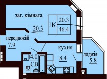 Однокомнатная квартира 46.4 м/кв - ЖК София