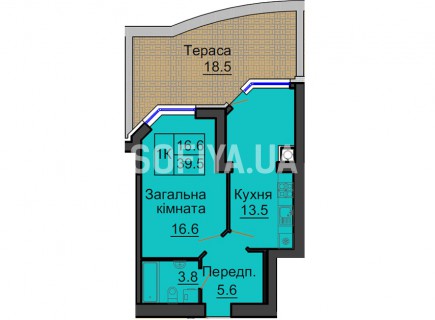 Однокомнатная квартира 39,5 м/кв - ЖК София