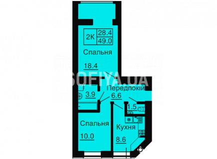 Двокімнатна квартира 49 кв.м - ЖК София