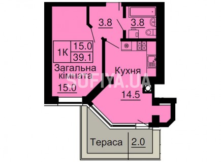 Однокомнатная квартира 39,1 м/кв - ЖК София