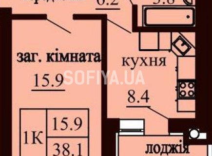 Однокомнатная квартира 38.1 м/кв - ЖК София