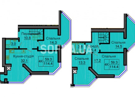 Двухуровневая квартира 114,4 м/кв - ЖК София