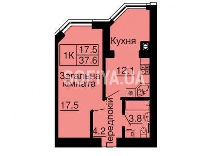 Однокомнатная квартира 37,6 м/кв - ЖК София