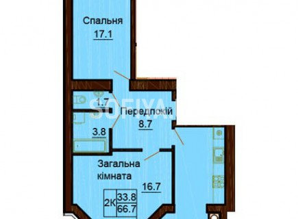 2-х комнатная квартира 66.7 м/кв - ЖК София