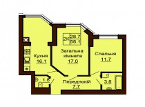 2-х комнатная квартира 58.1 м/кв - ЖК София