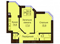 Двухкомнатная квартира 61.5 м/кв - ЖК София