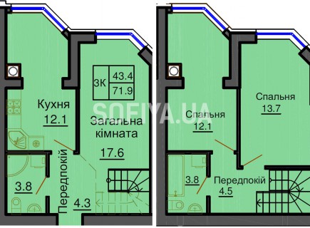 Двухуровневая квартира 71,9 м/кв - ЖК София