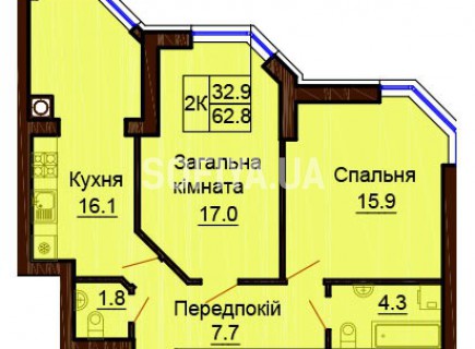 2-х комнатная квартира 62.8 м/кв - ЖК София
