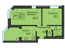 Двухкомнатная квартира 58,2 м/кв - ЖК София