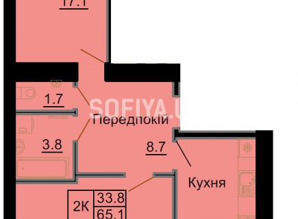 Двухкомнатная квартира 65,1 м/кв - ЖК София