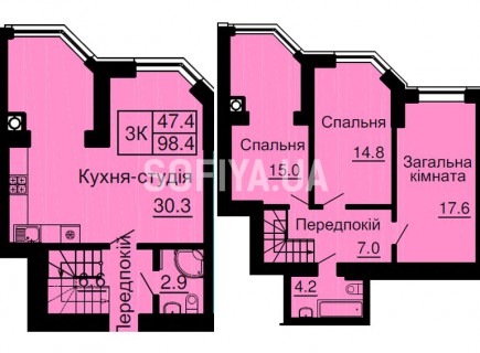 Двухуровневая квартира 98,4 м/кв - ЖК София