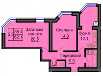 Двухкомнатная квартира 62,1 м/кв - ЖК София