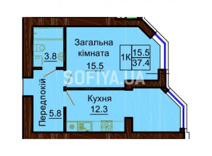 Однокомнатная квартира 37.4 м/кв - ЖК София