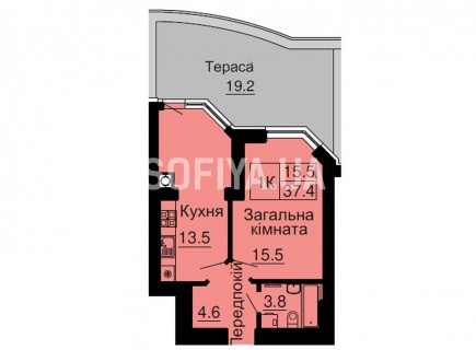 Однокомнатная квартира 37,4 м/кв - ЖК София