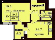 Однокомнатная квартира 49.7 м/кв - ЖК София