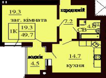 Однокомнатная квартира 49.7 м/кв - ЖК София