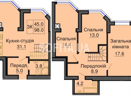 Двухуровневая квартира 98,0 м/кв - ЖК София