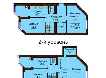 Двухуровневая квартира 142.2 м/кв - ЖК София