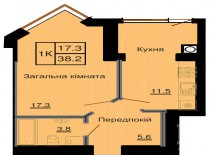 Однокомнатная квартира 38,2 м/кв - ЖК София