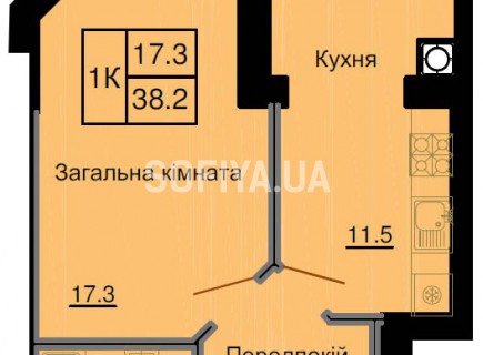 Однокомнатная квартира 38,2 м/кв - ЖК София