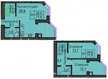 Двухуровневая квартира 71,9 м/кв - ЖК София