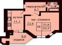 Однокомнатная квартира 54.5 м/кв - ЖК София