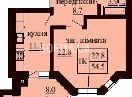 Однокомнатная квартира 54.5 м/кв - ЖК София