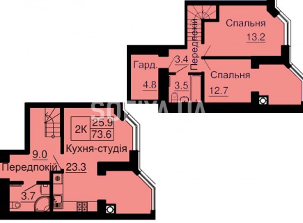 Двухуровневая квартира 73,6 м/кв - ЖК София