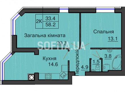 Двухкомнатная квартира 58,2 м/кв - ЖК София