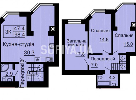 Двухуровневая квартира 98,4 м/кв - ЖК София