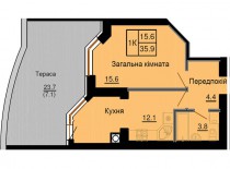 Однокомнатная квартира 35,9 м/кв - ЖК София