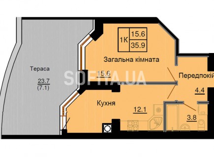 Однокомнатная квартира 35,9 м/кв - ЖК София