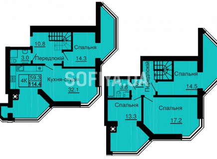 Двухуровневая квартира 114,4 м/кв - ЖК София