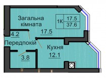 Однокомнатная квартира 37,6 м/кв - ЖК София