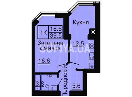 Однокомнатная квартира 39,5 м/кв - ЖК София