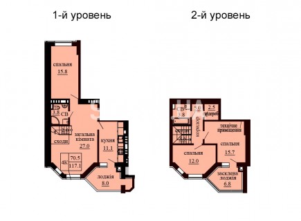 Двухуровневая квартира 117.1 м/кв - ЖК София