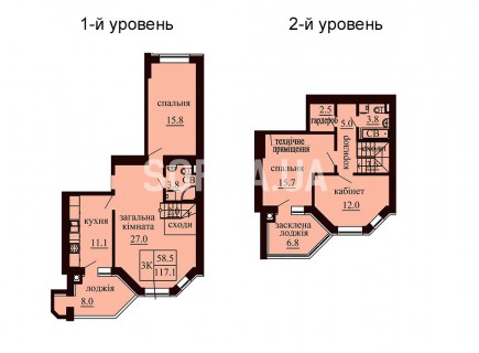 Двухуровневая квартира 117.1 м/кв - ЖК София