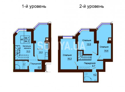 Двухуровневая квартира 94.2 м/кв - ЖК София
