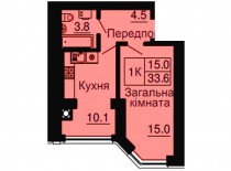 Однокомнатная квартира 33,6 м/кв - ЖК София