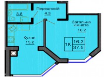 Однокомнатная квартира 37.5 м/кв - ЖК София