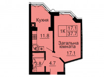 Однокомнатная квартира 37,7 м/кв - ЖК София