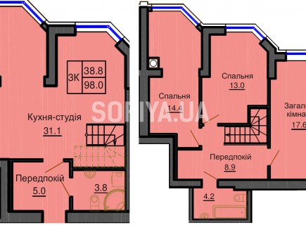 Двухуровневая квартира 98 м/кв - ЖК София