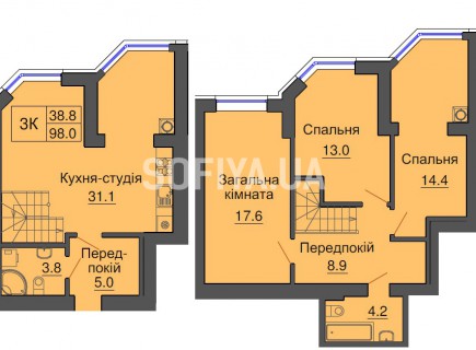 Двухуровневая квартира 98 м/кв - ЖК София