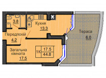 Однокімнатна квартира 44,8 м/кв - ЖК София